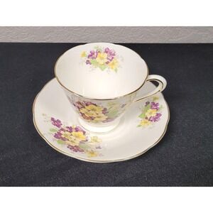 Tuscan Fine English Bone China Tea Cup & Saucer Set Yellow & Purple Flowers